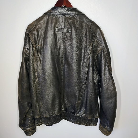 Pierre Cardin Vintage Leather Bomber Jacket Brown Full Zip Mens Size Large - Picture 4 of 16